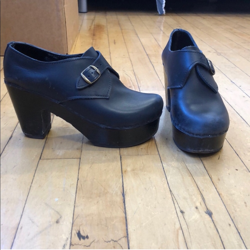 No. 6 leather monk strap platform clogs, size 38